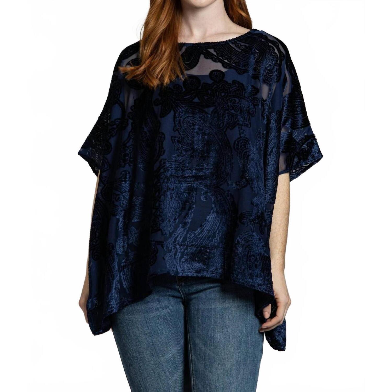 New Apny Short Kaftan Burnout Velvet Top In Navy Velvet